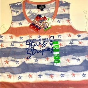 FEELING FESTIVE American flag Casual Women Sleeveless T-Shirt Tank Top L